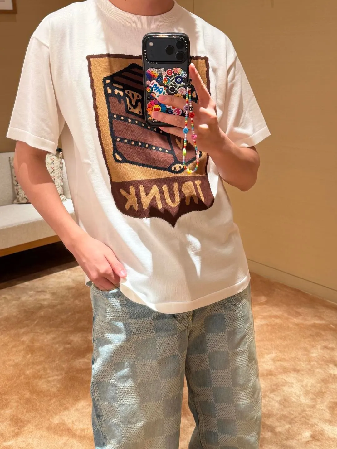 Louis Vuitton/Louis Vuitton 24ss Fei Dong treasure chest jacquard knitted short sleeves